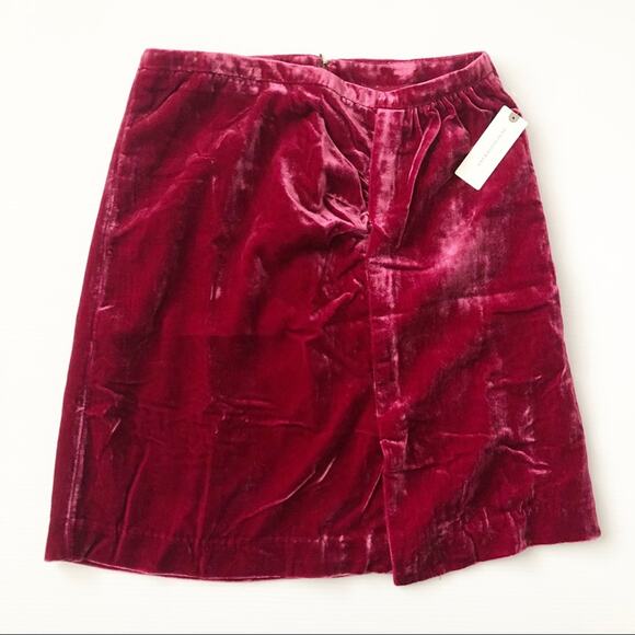 Anthropologie Connie Velvet Mini Skirt Raspberry - Picture 2 of 12